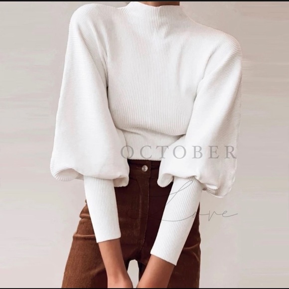 October Love Sweaters - White sweater with puff sleeves